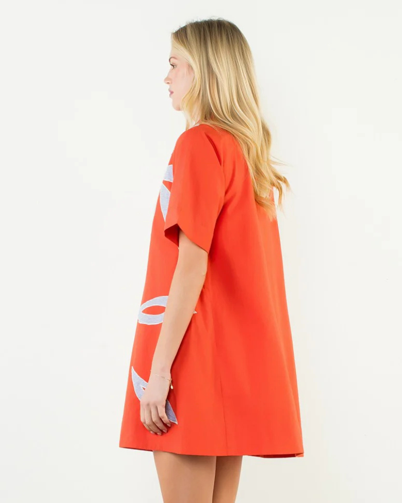 Short Sleeve Floral Embroidered Dress