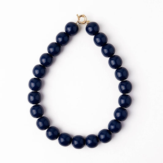 Iris Large Resin Bead Necklace Navy
