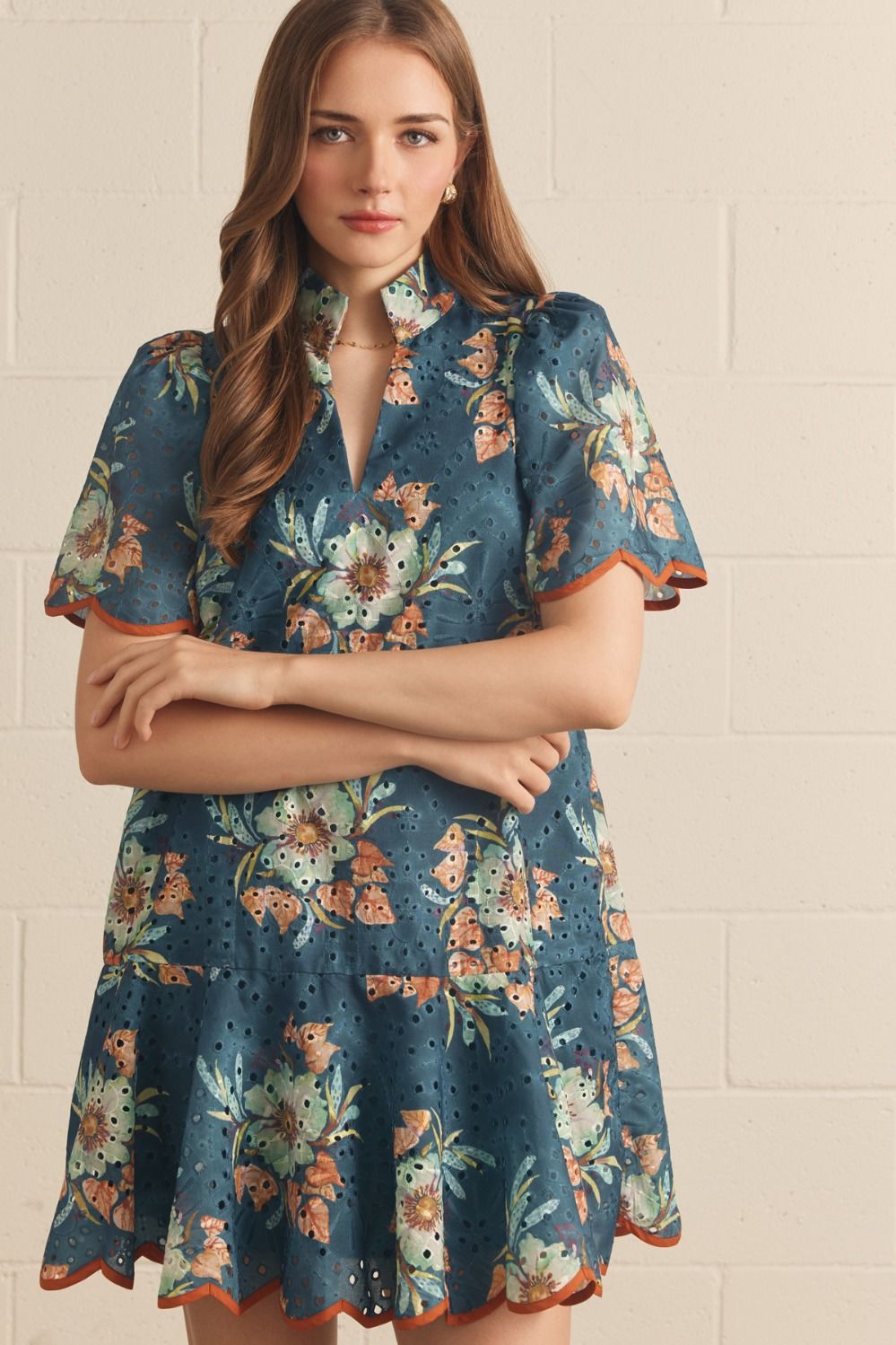 Teal Eyelet Mini Dress