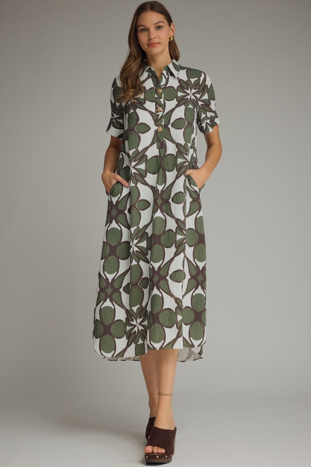 Olive/White Midi Dress