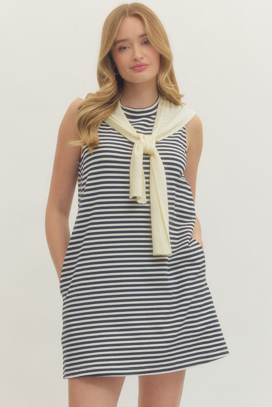 Striped Mini Dress With Scarf