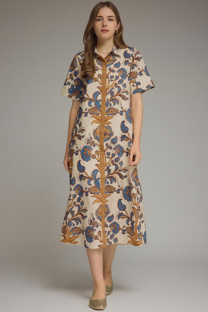 Cream Floral Print Maxi Dress