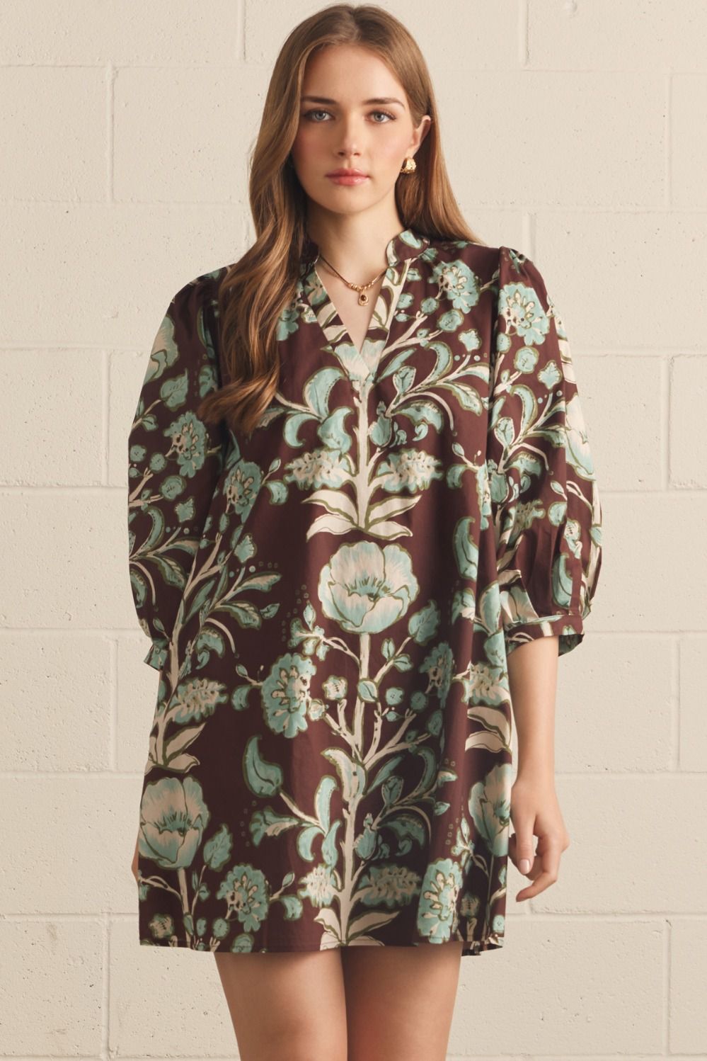 Olive Floral Print Mini Dress