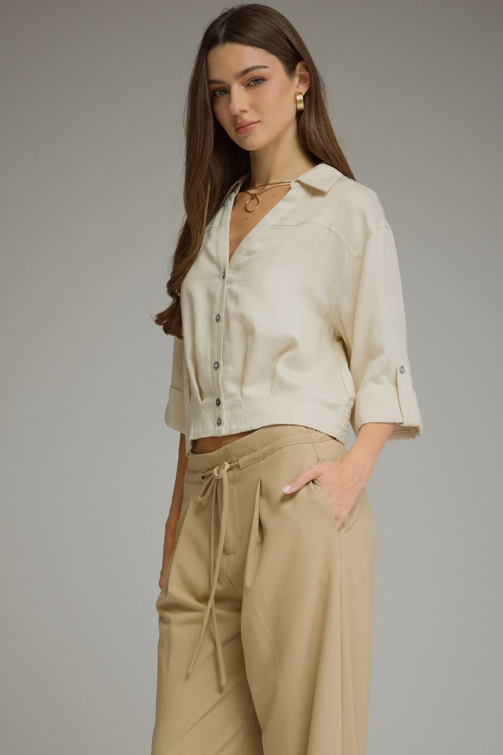 Cream V-neck Top