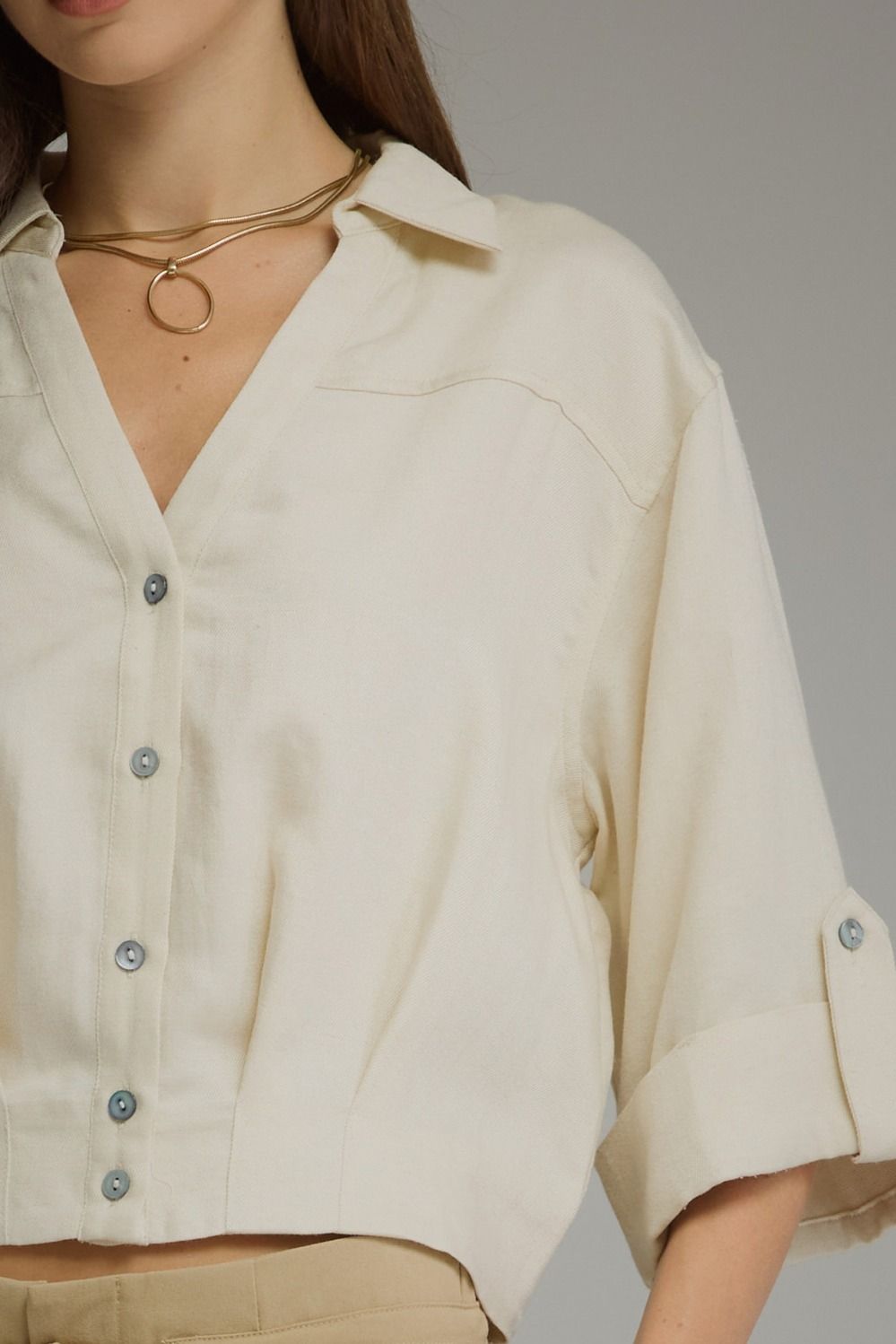 Cream V-neck Top