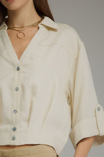 Cream V-neck Top