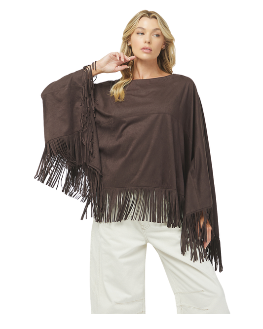 Brown Suede Fringe Cape