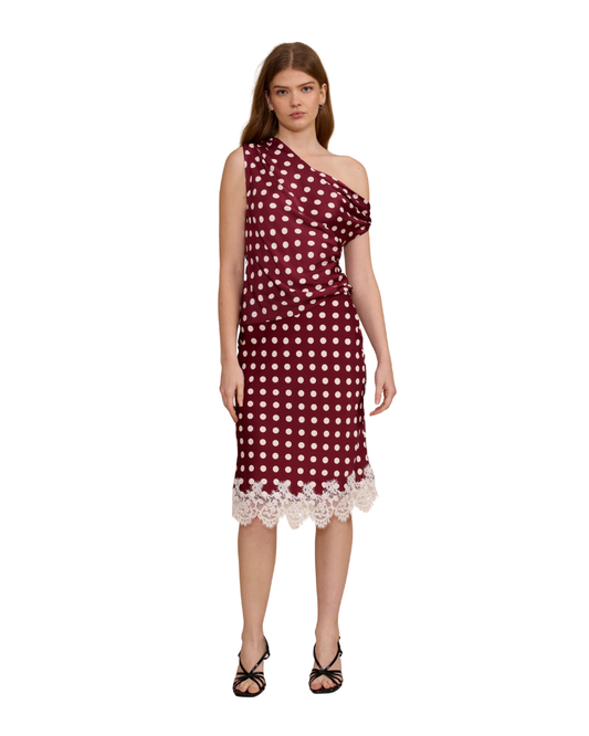 Wine/Cream Polka Lace Trim Skirt