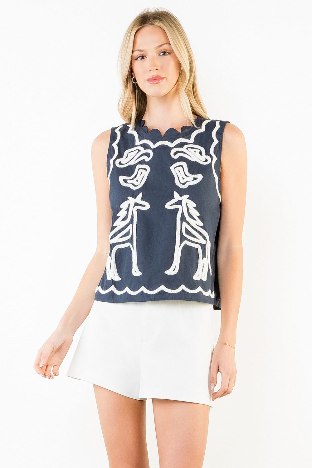 Navy/White Embroidery Tank Top